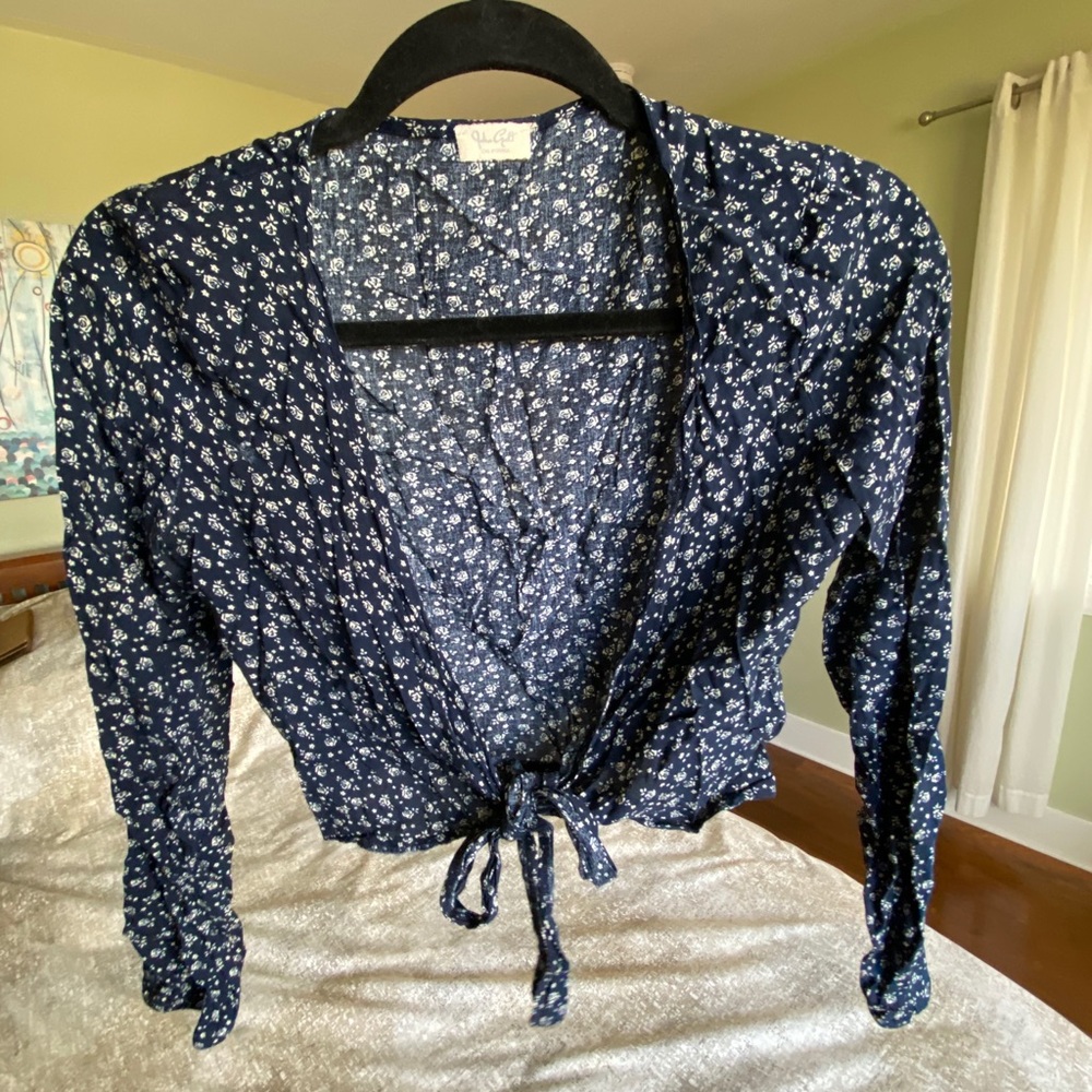 Brandy Melville blue floral tie top